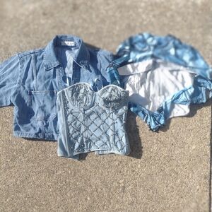 AKIRA Blue Denim and Corset Crop Tops